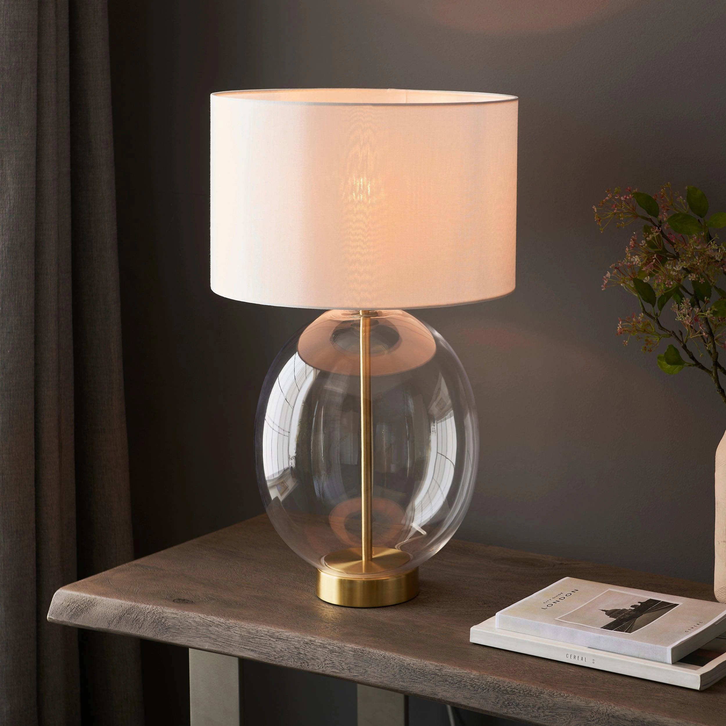 Kelda Brass & Oval Glass Touch Table Lamp - White Shade