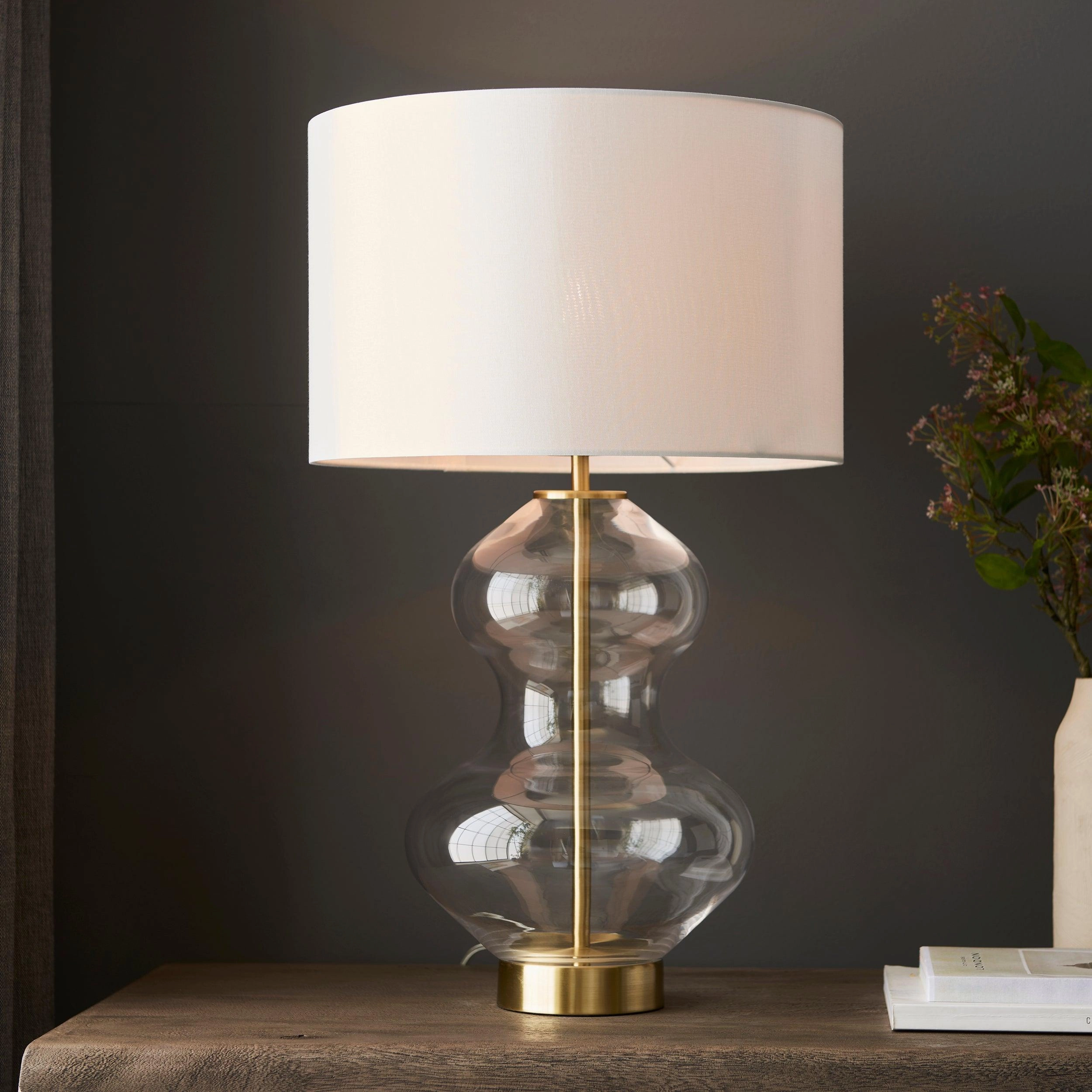 Kelda Large Nickel & Clear Glass Touch Table Lamp - White Shade - Open Box