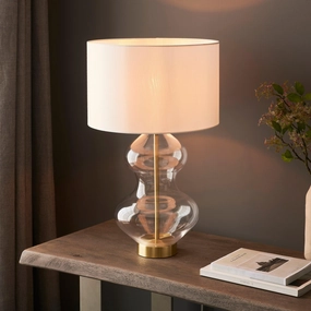 Kelda Large Nickel & Clear Glass Touch Table Lamp - White Shade energy-saving LED light
