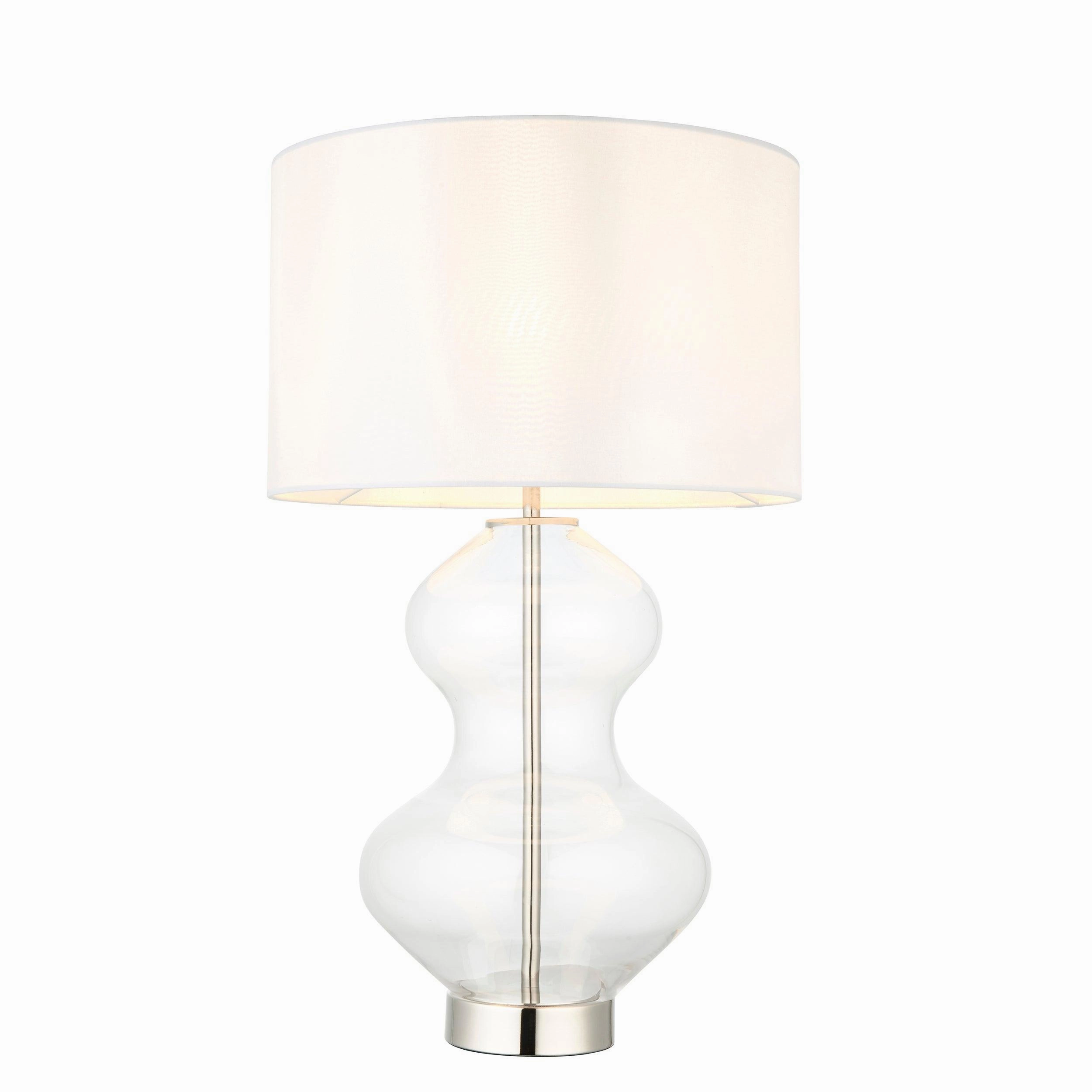 Kelda Large Nickel & Clear Glass Touch Table Lamp - White Shade