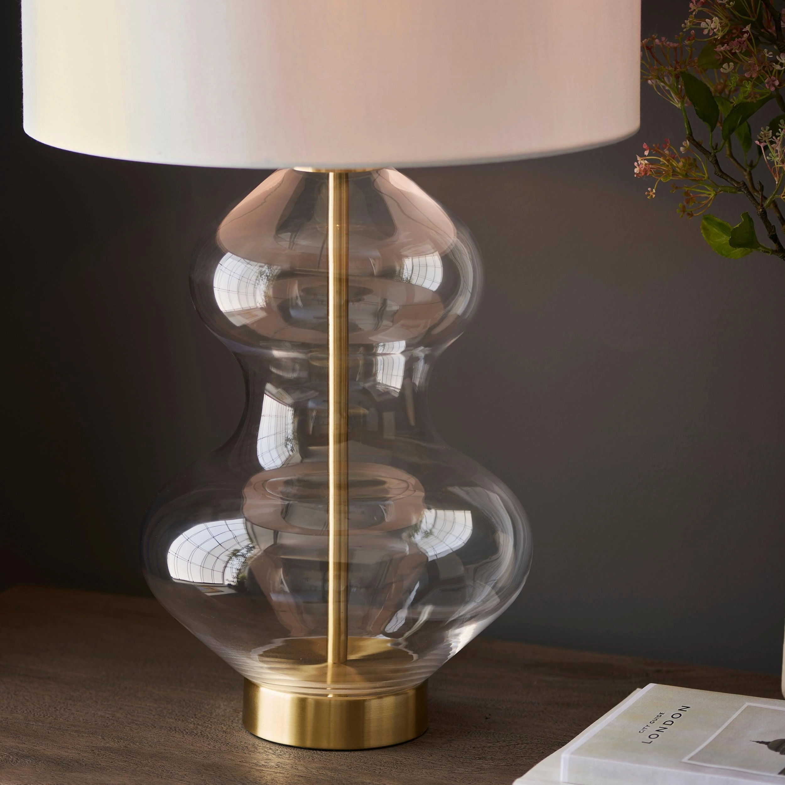 Kelda Large Nickel & Clear Glass Touch Table Lamp - White Shade