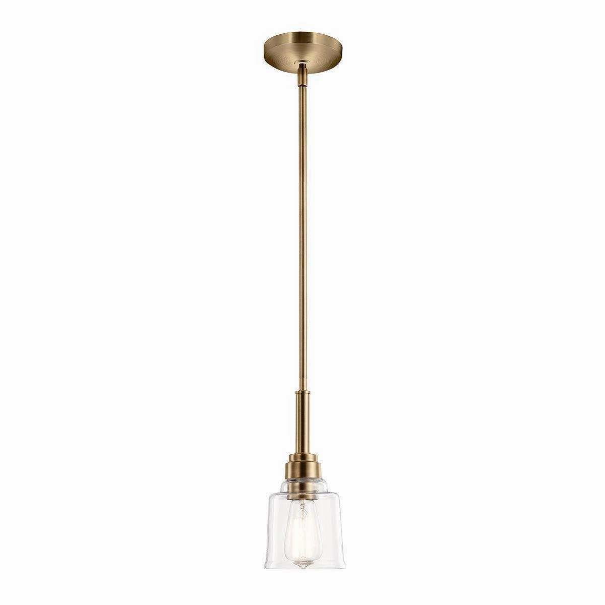 Kichler Avian 1 Light Brass Pendant - Clear Glass Shade soft glow ceiling light