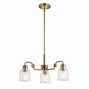 Kichler Avian 3 Light Brass Chandelier - Clear Glass Shades soft glow ceiling light