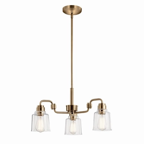 Kichler Avian 3 Light Brass Chandelier - Clear Glass Shades ambient ceiling fixture