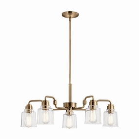 Kichler Avian 5 Light Brass Chandelier - Clear Glass Shades ambient ceiling fixture