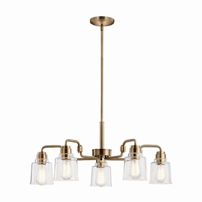 Kichler Avian 5 Light Brass Chandelier - Clear Glass Shades soft glow ceiling light