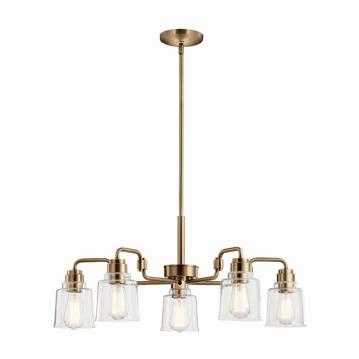 Kichler Avian 5 Light Brass Chandelier - Clear Glass Shades soft glow ceiling light