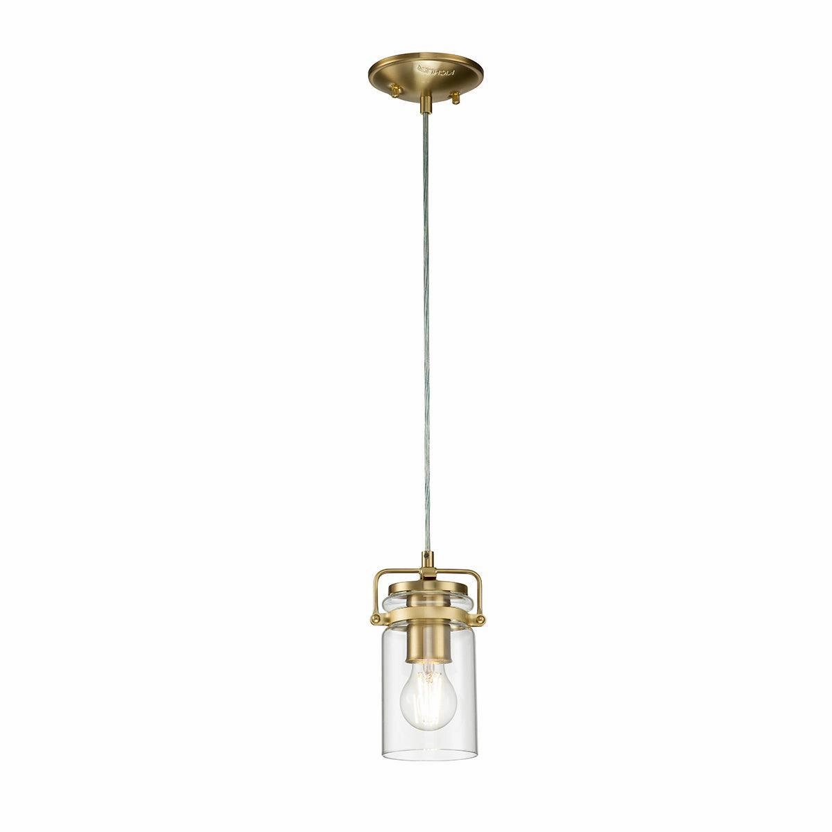Kichler Brindley 1 Light Brass Mini Pendant - Glass Shade soft glow ceiling light