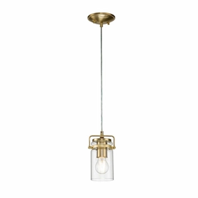 Kichler Brindley 1 Light Brass Mini Pendant - Glass Shade soft glow ceiling light