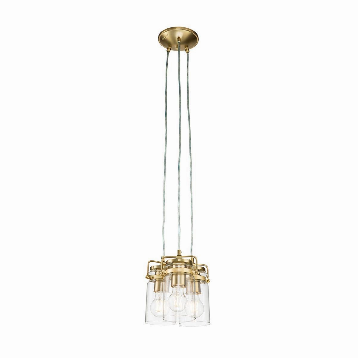 Kichler Brindley 3 Light Brass Pendant - Clear Glass Shades ambient ceiling fixture