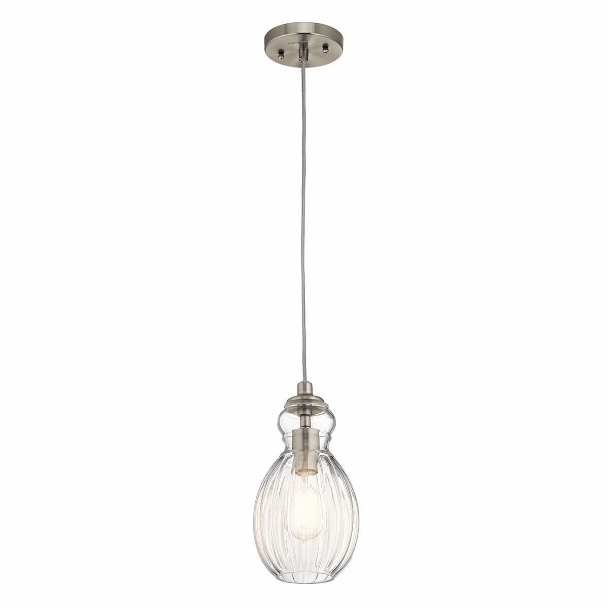 Kichler Riviera 1 Light Brushed Nickel Pendant Ceiling - 16cm soft glow ceiling light