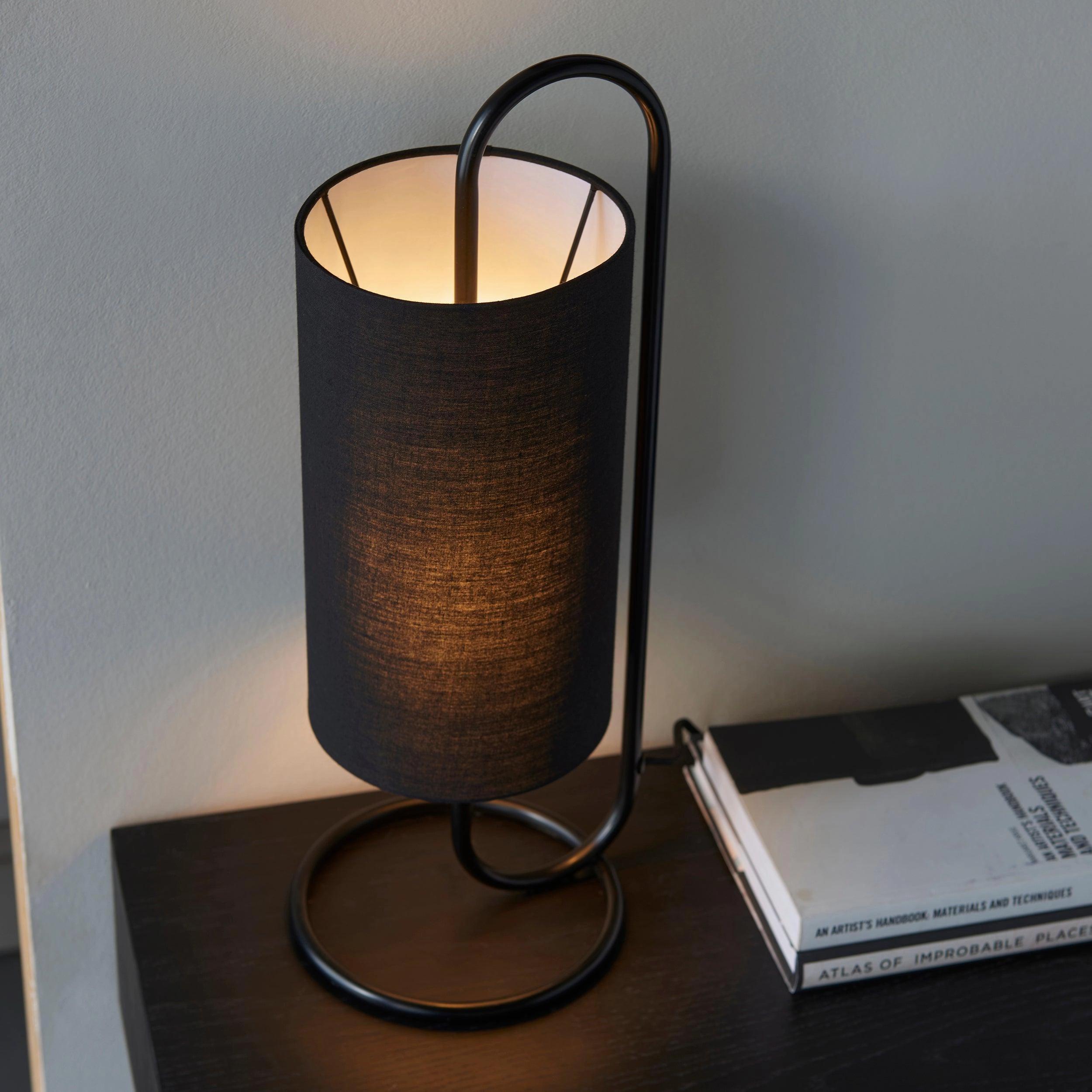 Kilburn Black Modern Table Lamp - With Black Fabric Shade