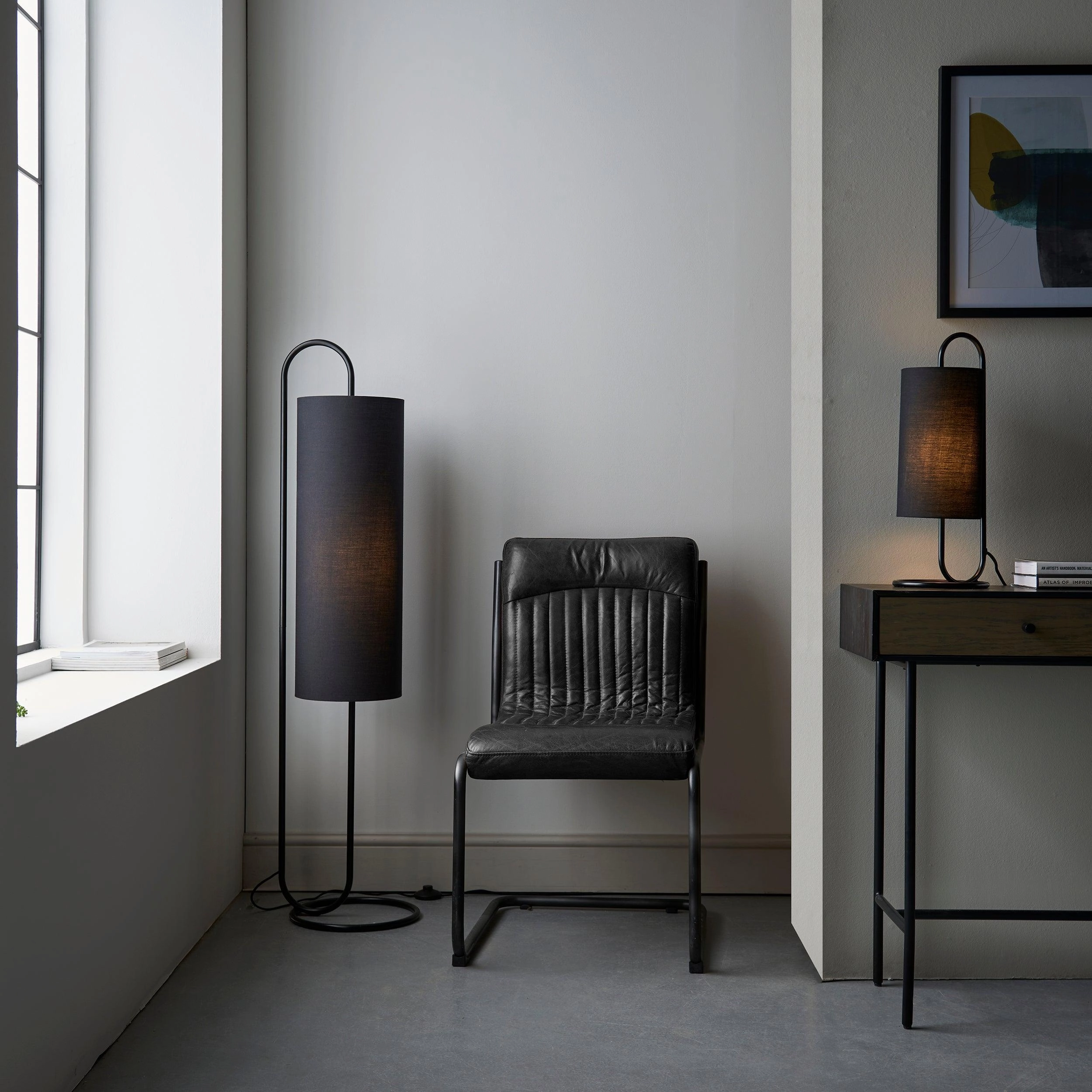 Kilburn Black Modern Table Lamp - With Black Fabric Shade