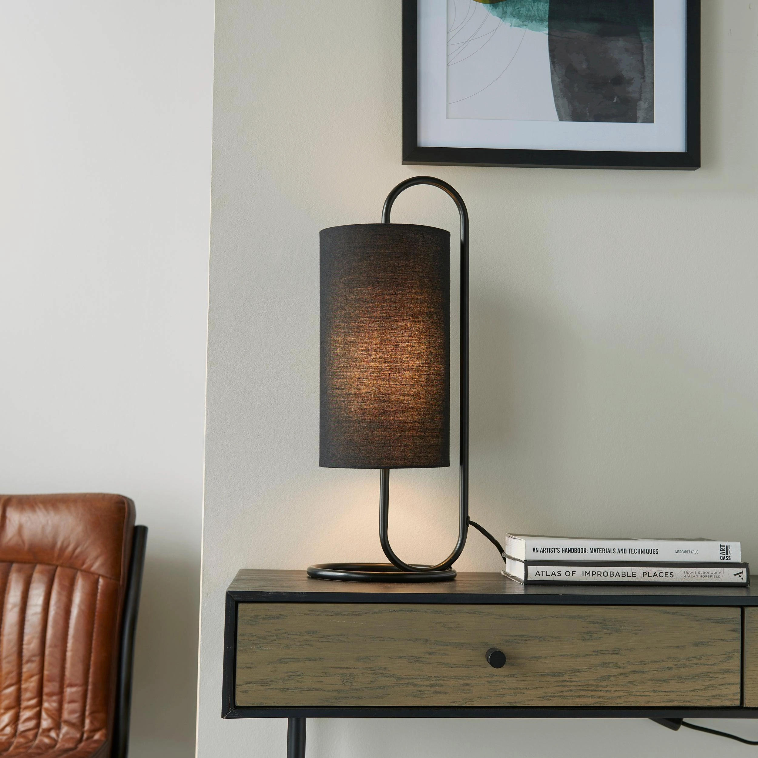 Kilburn Black Modern Table Lamp - With Black Fabric Shade