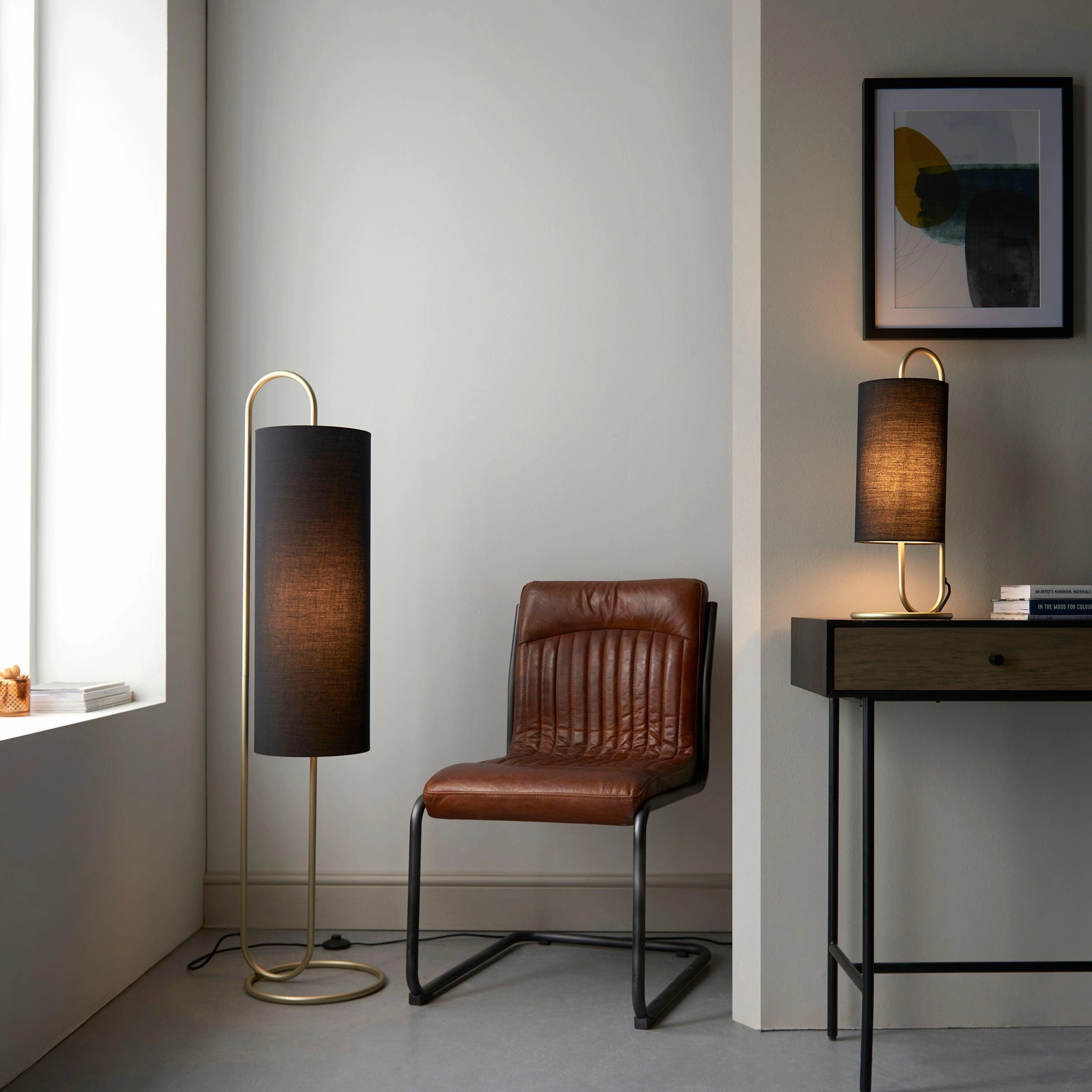 Kilburn Brass Table Lamp - With Black Fabric Shade