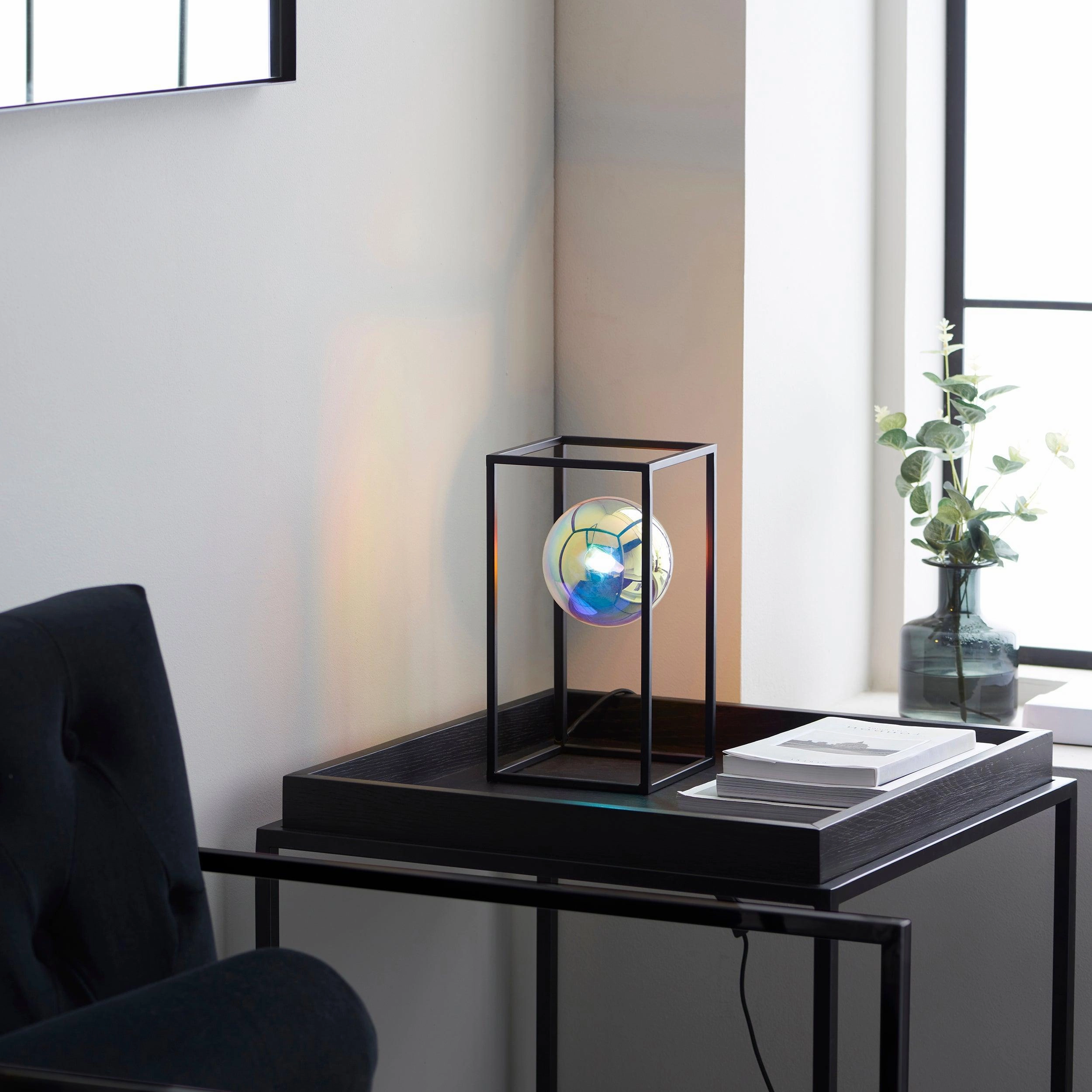 KinjoModern Black & Iridescent Glass Open Frame Table Lamp