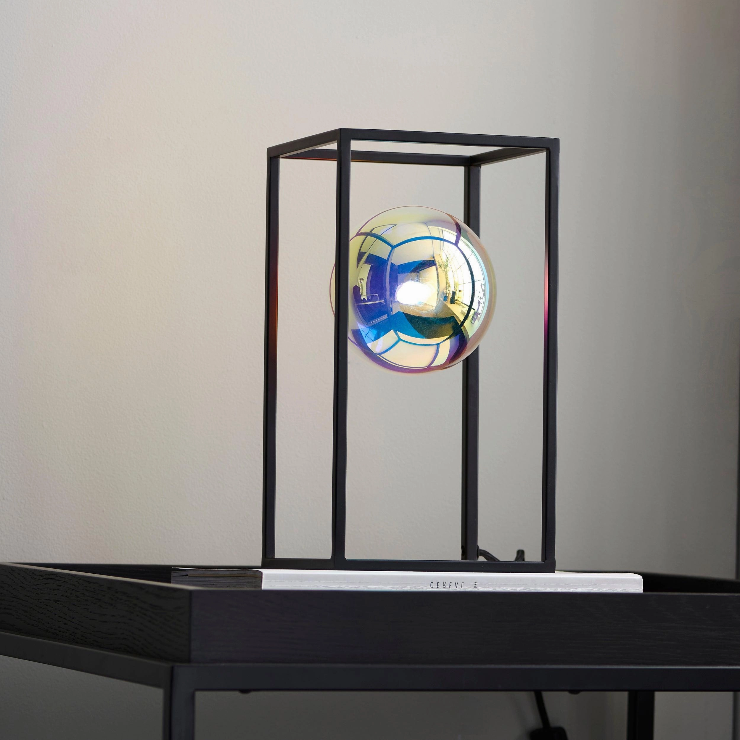 KinjoModern Black & Iridescent Glass Open Frame Table Lamp
