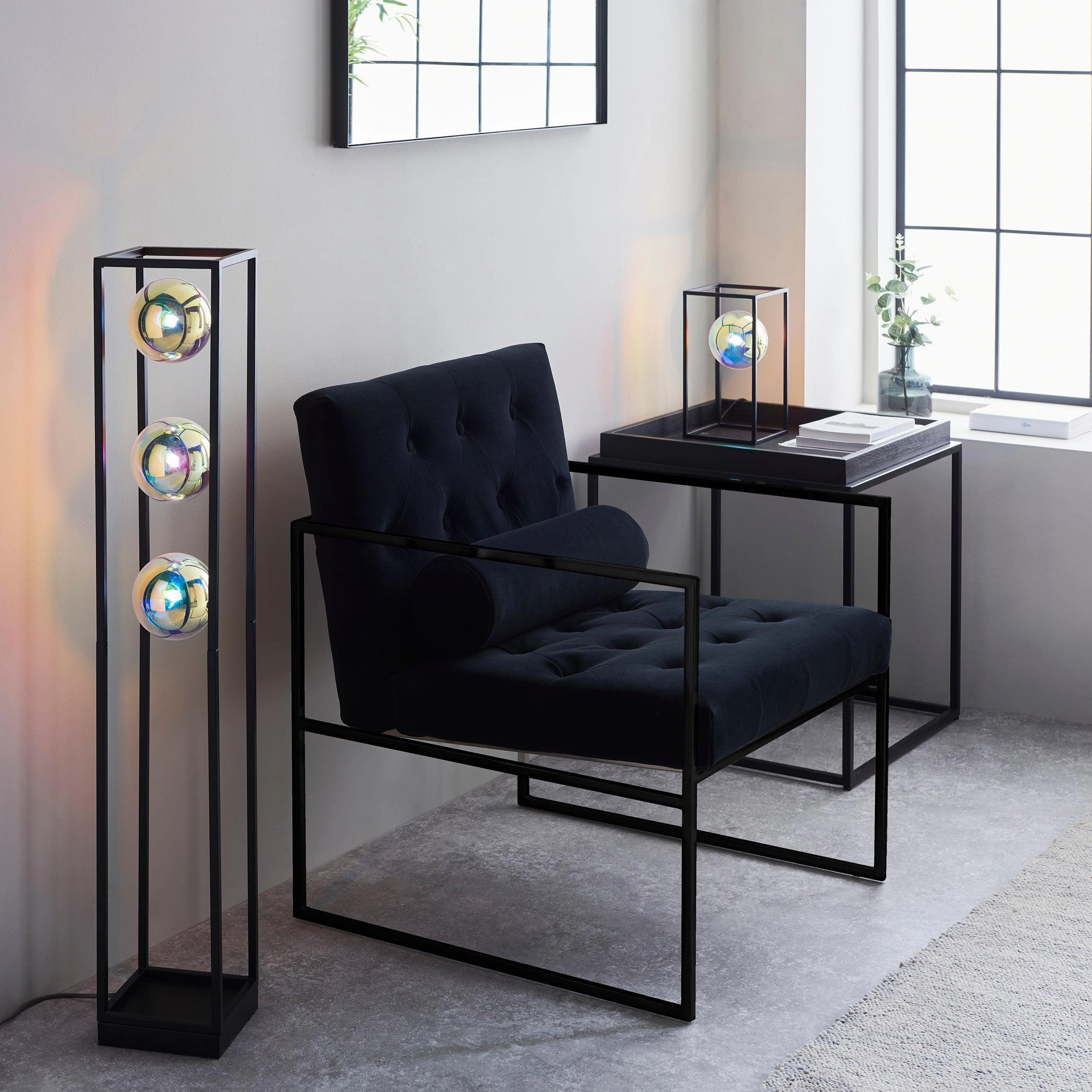 KinjoModern Black & Iridescent Glass Open Frame Table Lamp