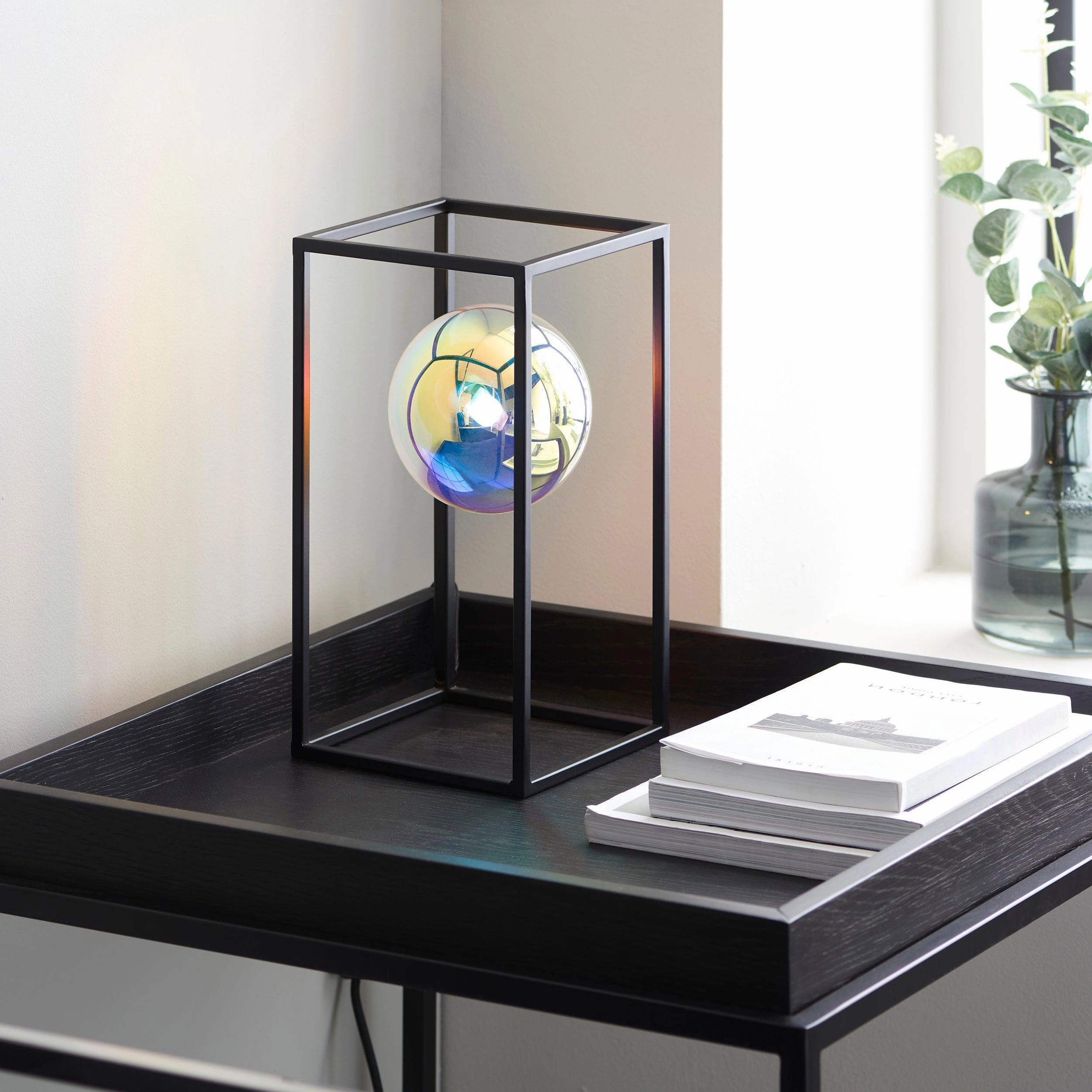 KinjoModern Black & Iridescent Glass Open Frame Table Lamp