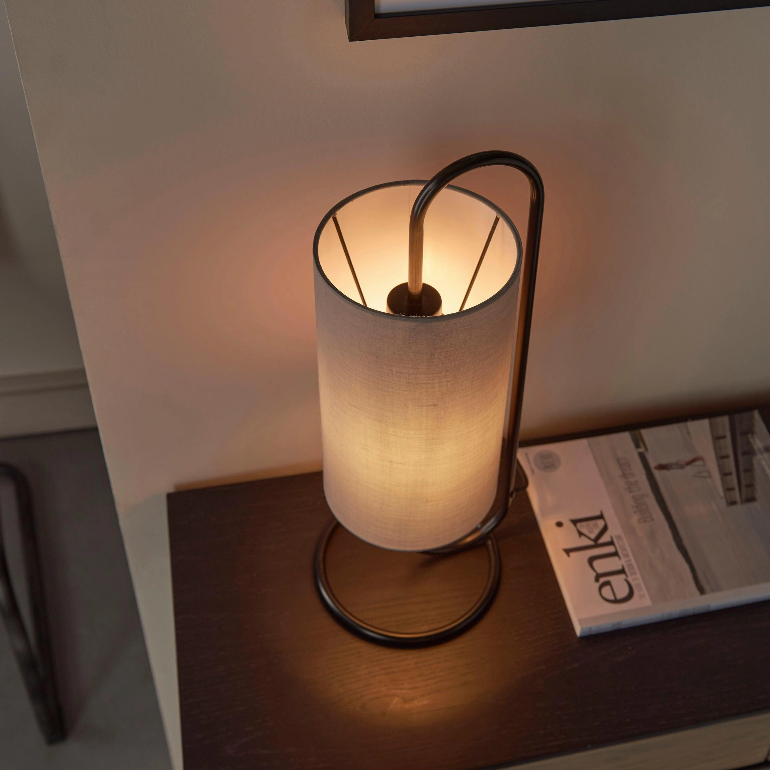 Klip Black Table Lamp - With Grey Fabric Shade