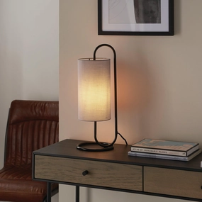 Klip Black Table Lamp - With Grey Fabric Shade energy-saving LED light