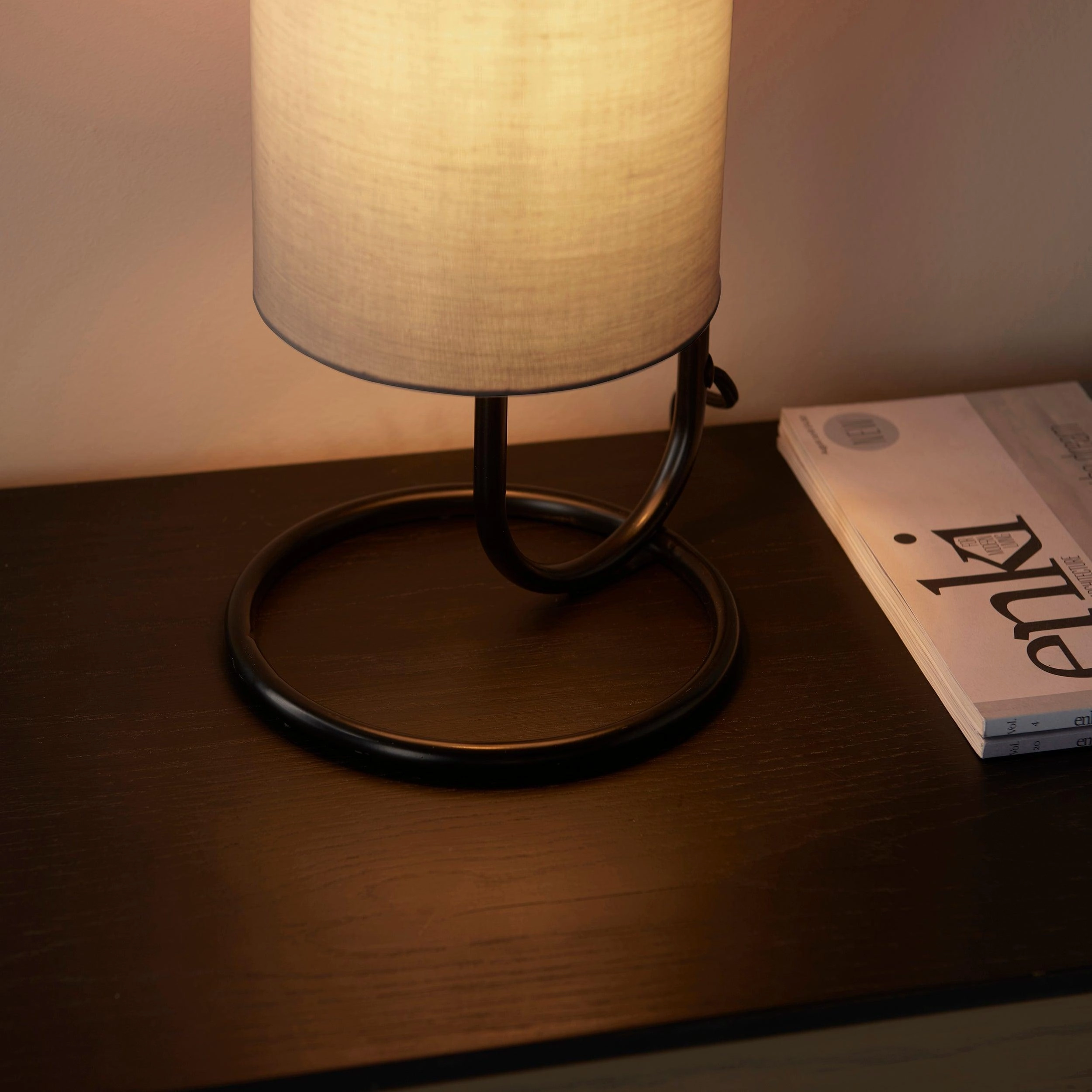 Klip Black Table Lamp - With Grey Fabric Shade