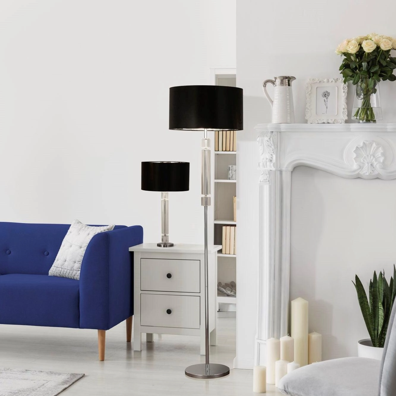 Kylie Chrome/Glass Table Lamp - Black Shade Searchlight