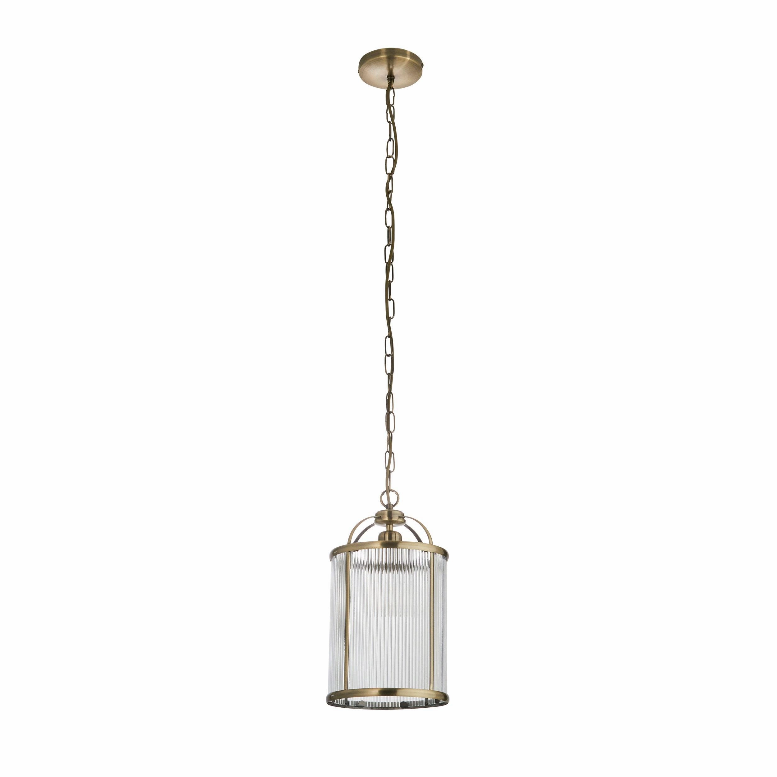 Lambeth Brass & Ribbed Glass Ceiling Pendant - Open Box