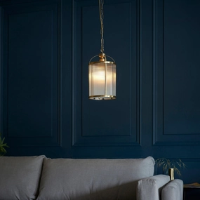 Lambeth Brass & Ribbed Glass Ceiling Pendant - Open Box sleek LED ceiling lamp