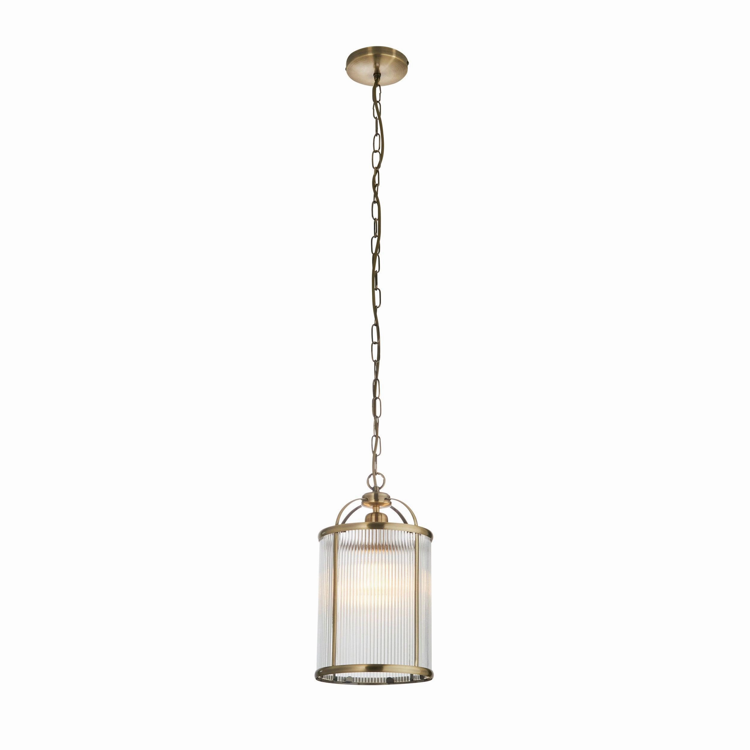 Lambeth Brass & Ribbed Glass Ceiling Pendant - Open Box