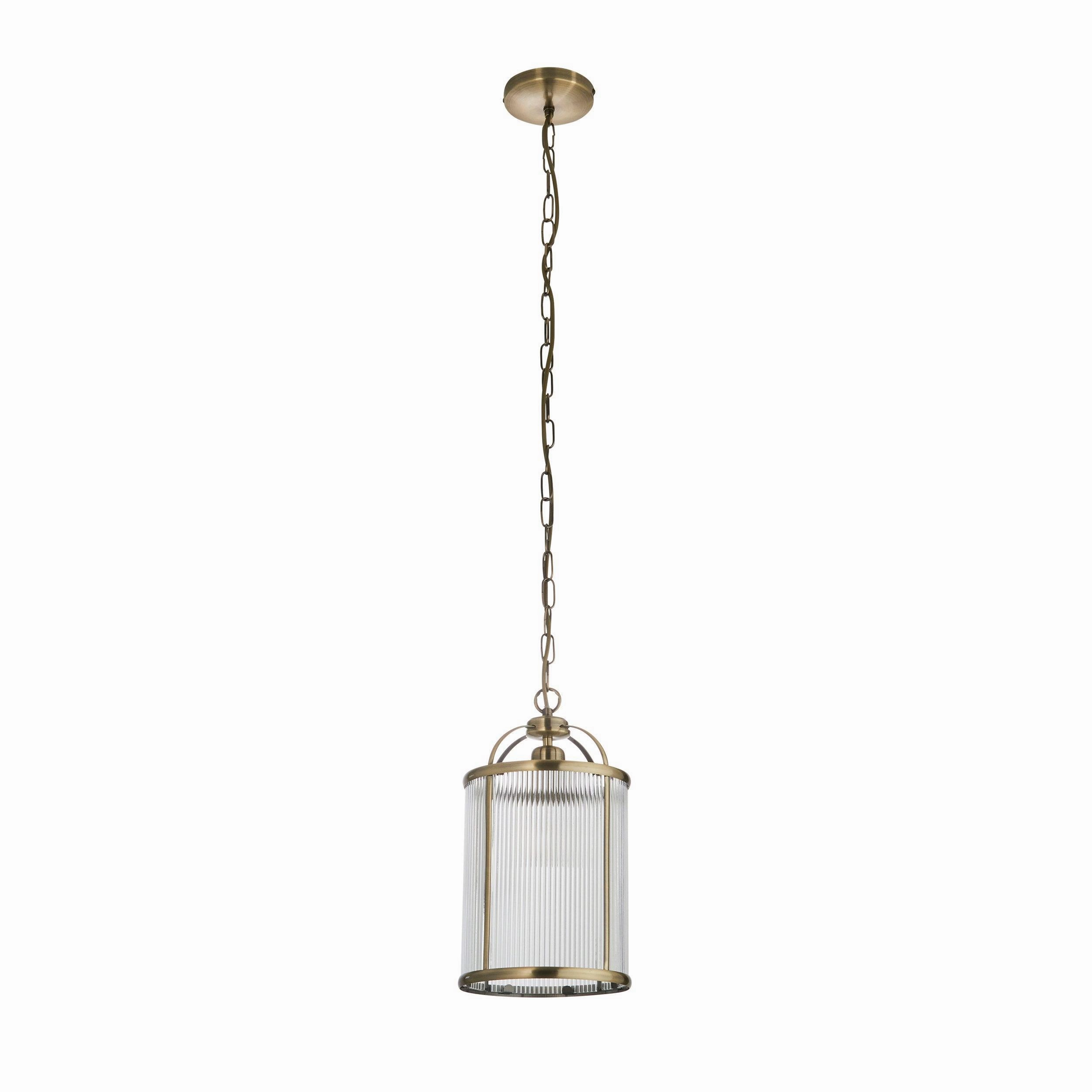Lambeth Brass & Ribbed Glass Ceiling Pendant - Open Box