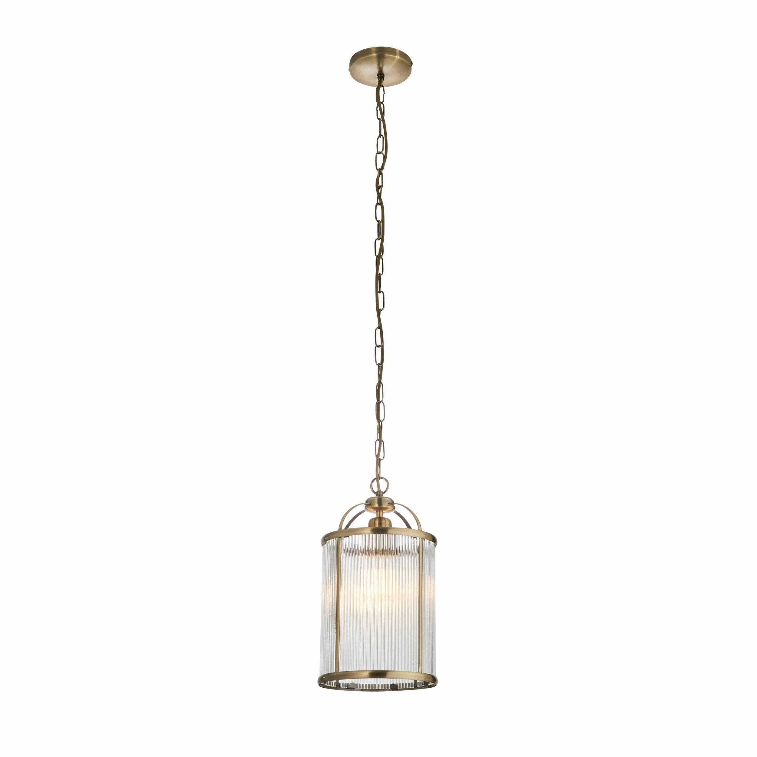 Lambeth Brass & Ribbed Glass Ceiling Pendant - Open Box