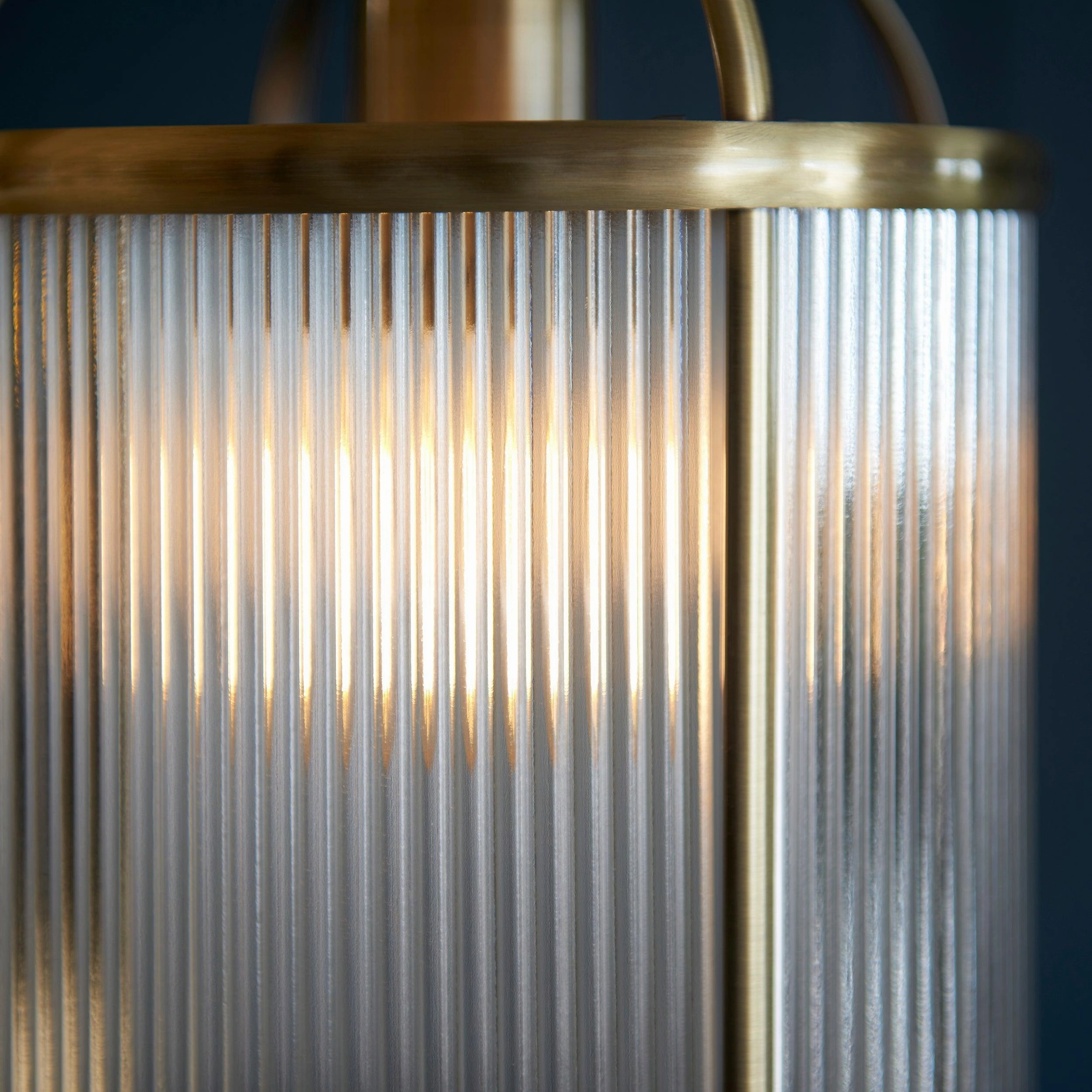 Lambeth Brass & Ribbed Glass Ceiling Pendant - Open Box