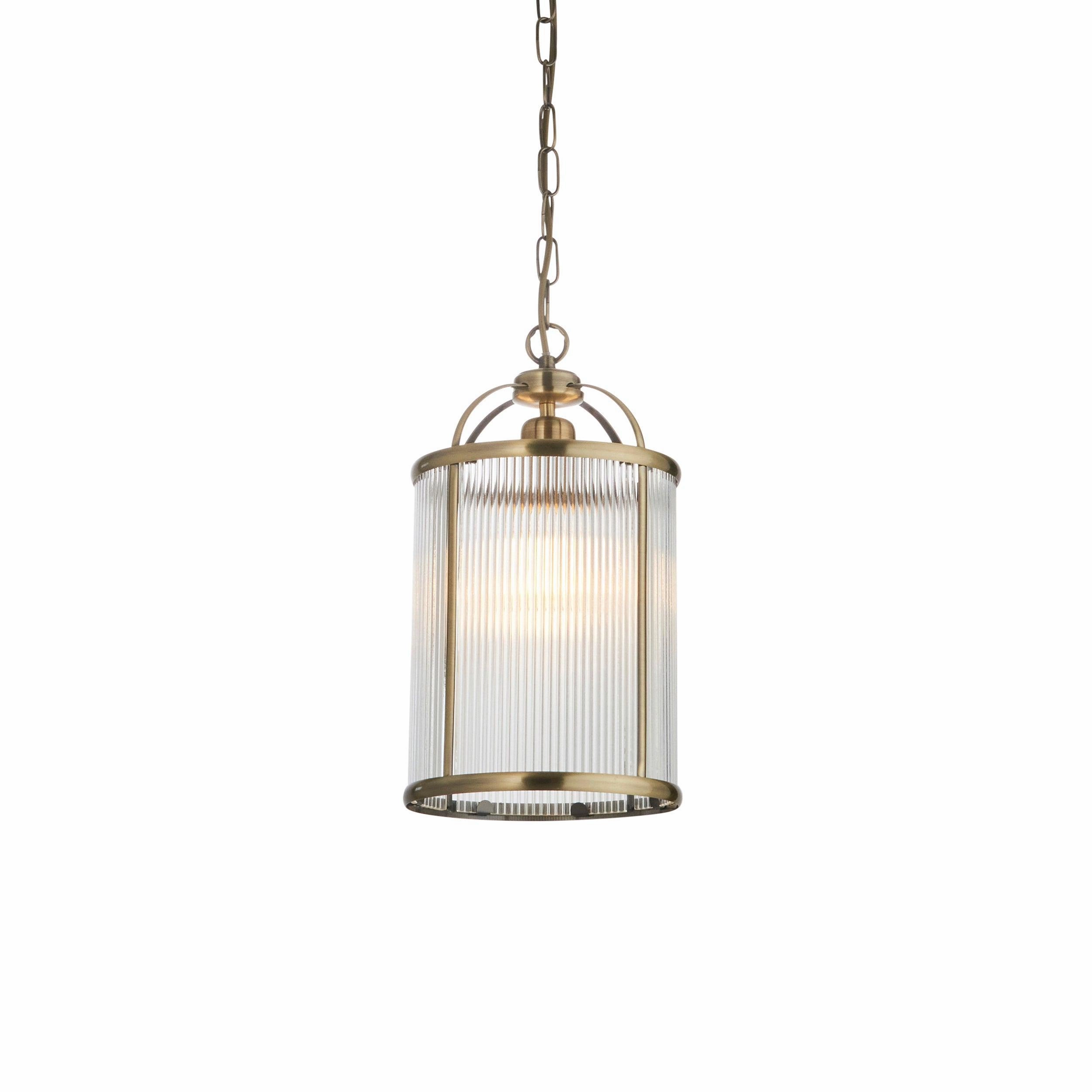 Lambeth Brass & Ribbed Glass Ceiling Pendant - Open Box