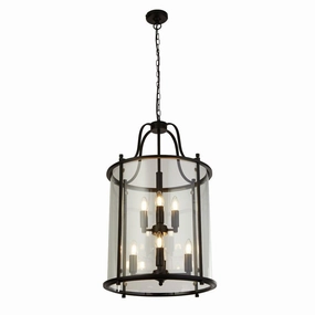 Lantern Grande 8 Light Black & Clear Glass Lantern ambient ceiling fixture