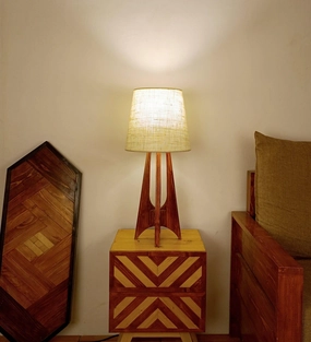 Laurent Brown Wooden Table Lamp with White Jute Lampshade (BULB NOT INCLUDED) decorative ceiling fixture