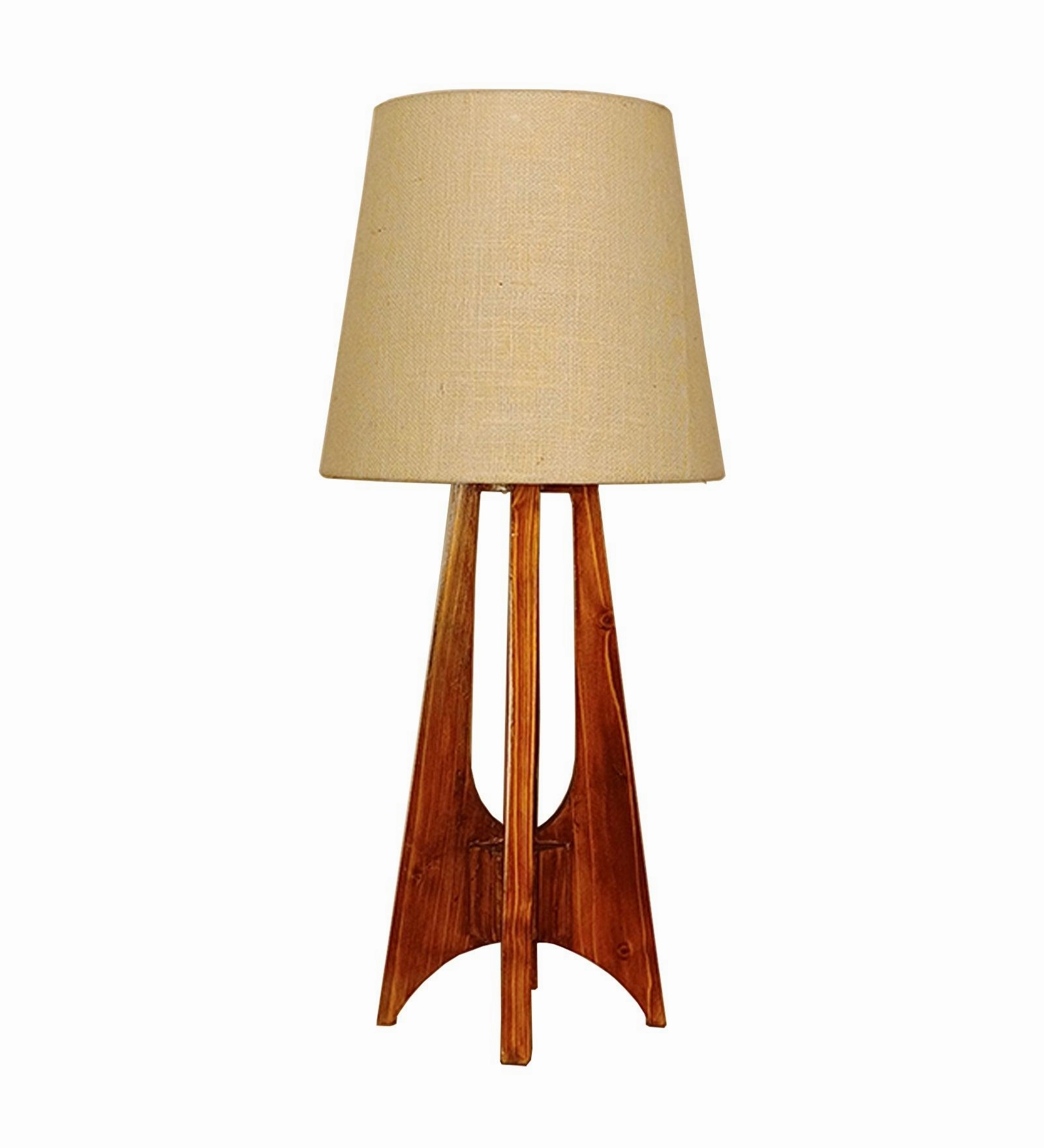 Laurent Brown Wooden Table Lamp with White Jute Lampshade (BULB NOT INCLUDED)