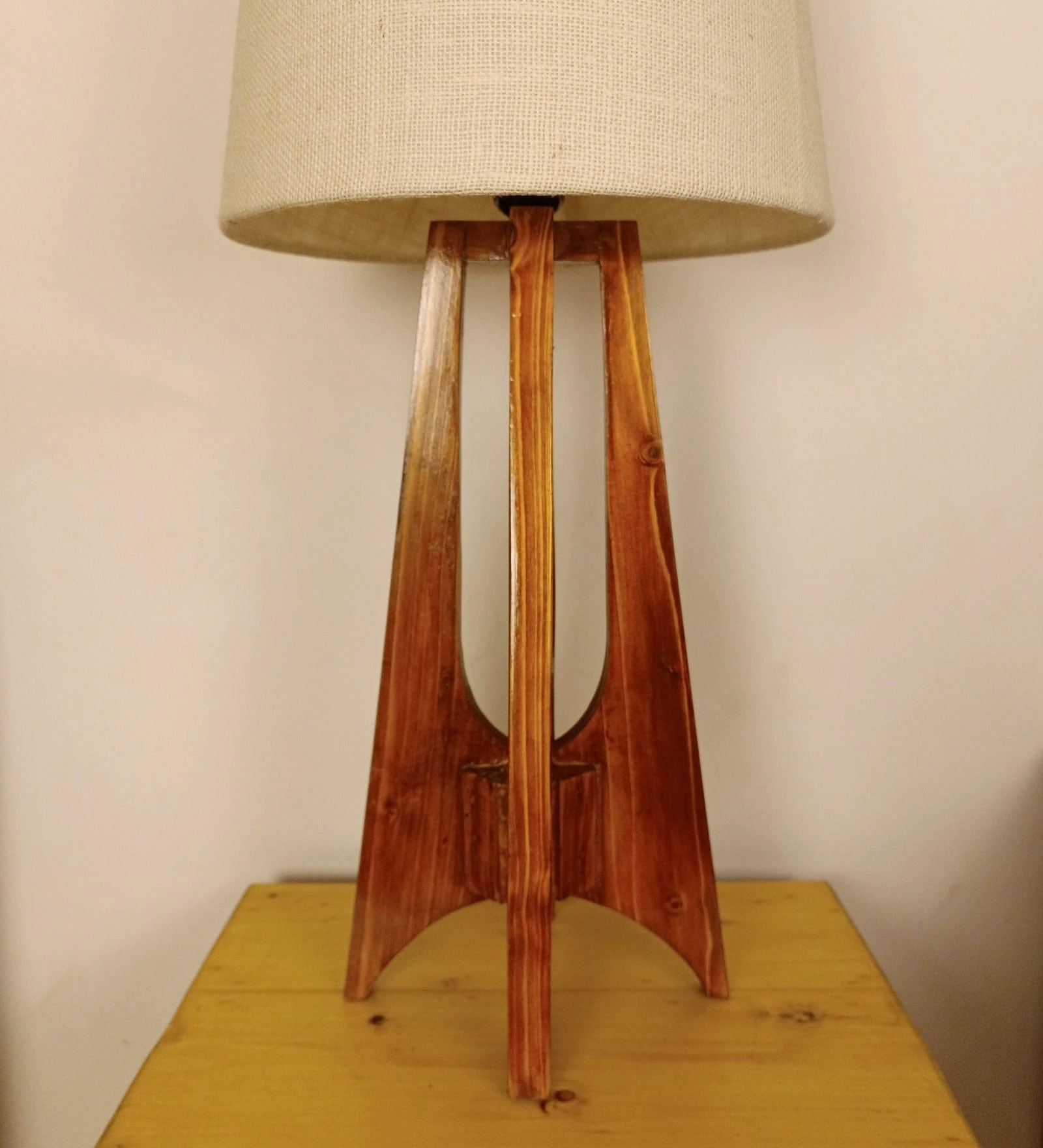 Laurent Brown Wooden Table Lamp with White Jute Lampshade (BULB NOT INCLUDED)