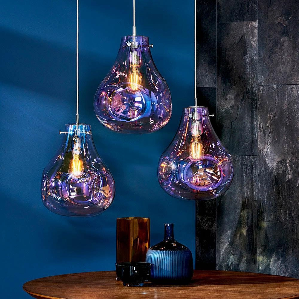 Lava 1 Light Reflective Iridescent Glass Pendant