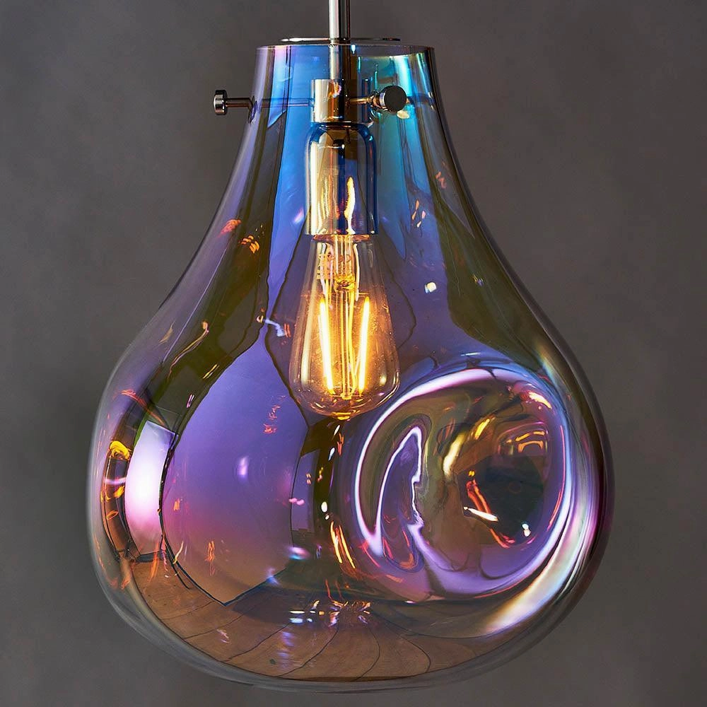 Lava 1 Light Reflective Iridescent Glass Pendant