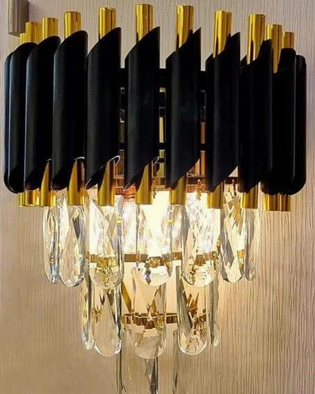 Led Crystal Modern Black Gold Metal Wall Light For Drawing Room Bedroom Office