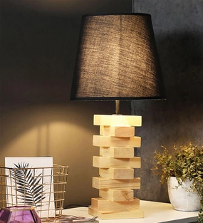 Libra Brown Wooden Table Lamp with Yellow Printed Fabric Lampshade (BULB NOT INCLUDED) decorative ceiling fixture