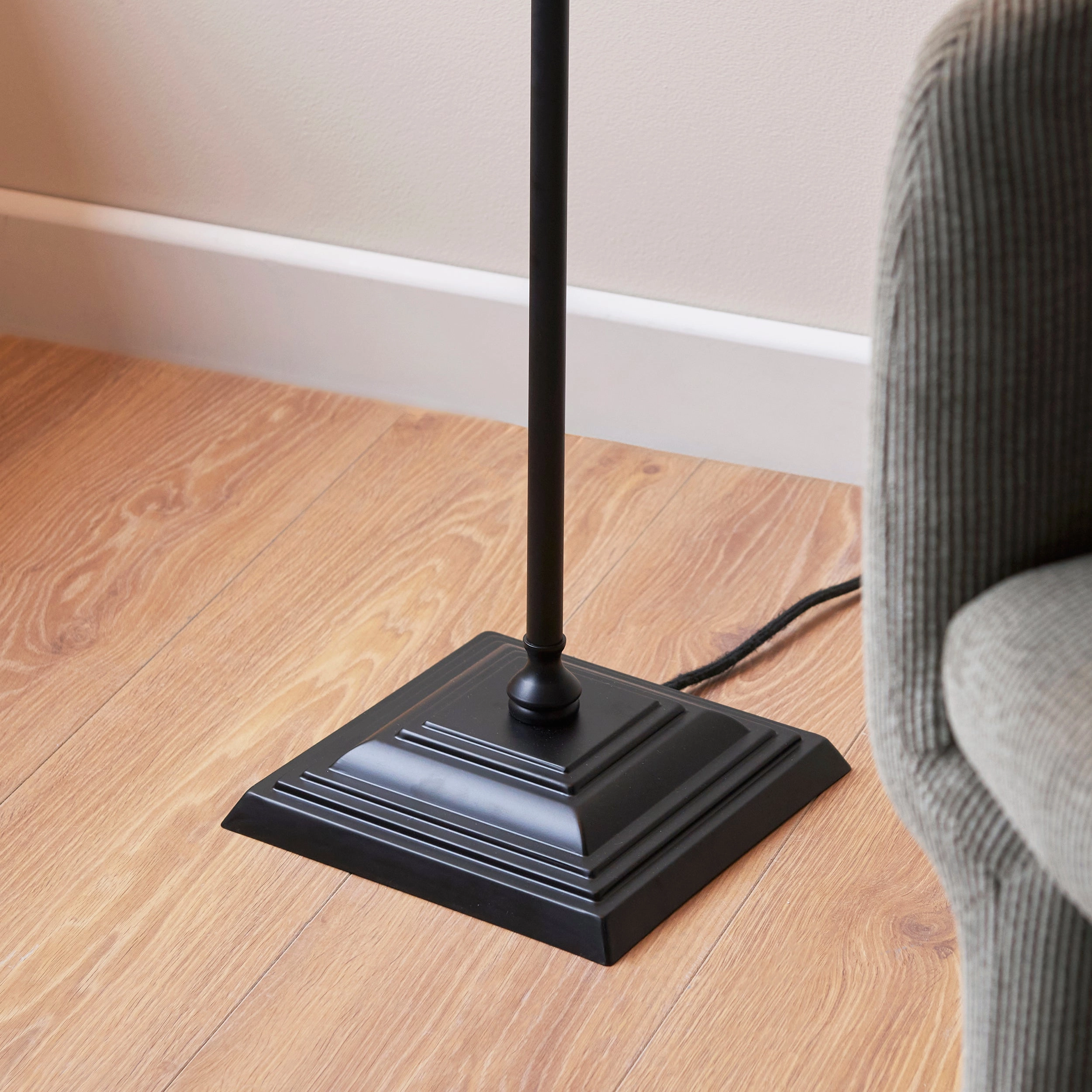 Lille Antique Black 1 Light Floor Lamp Linen Shade