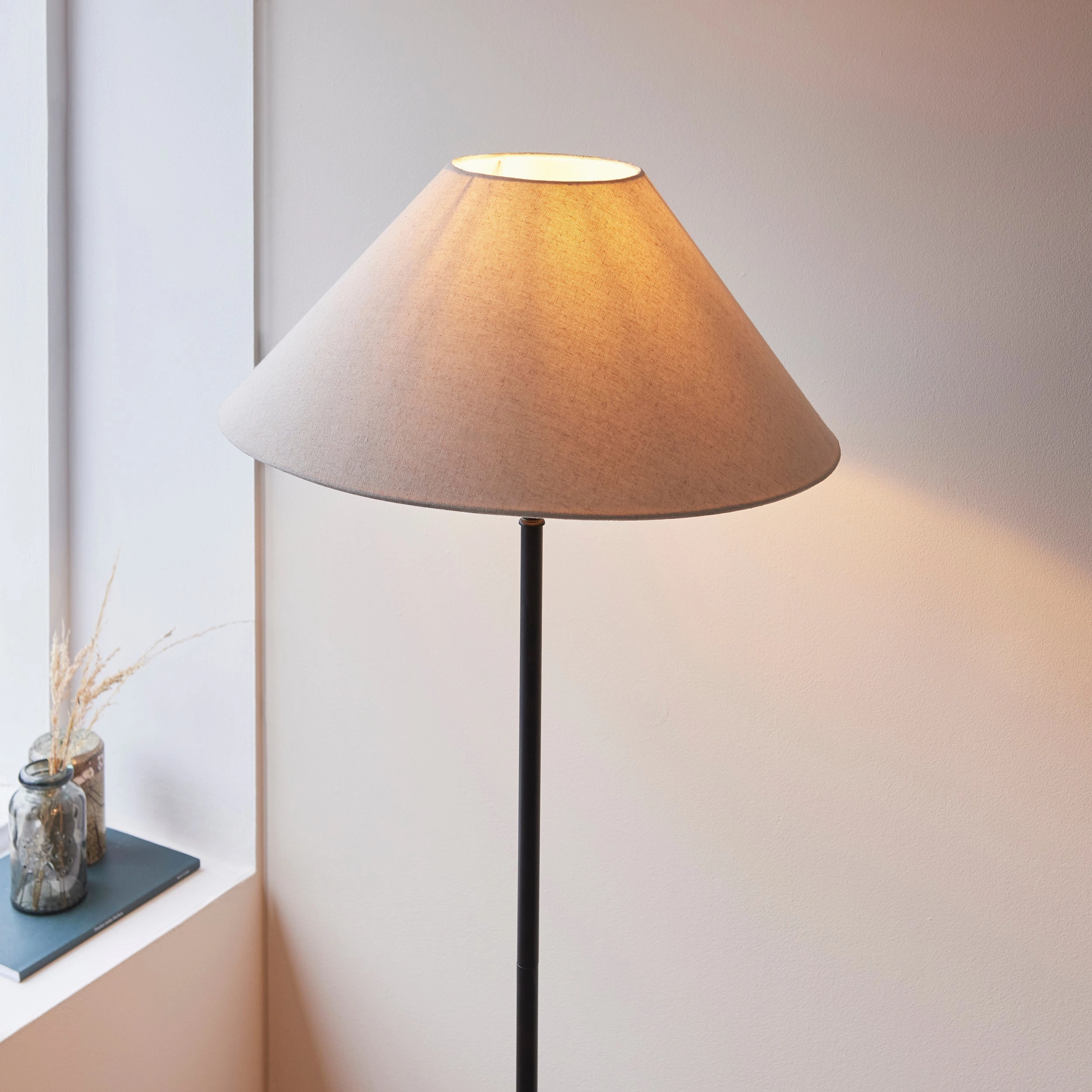 Lille Antique Black 1 Light Floor Lamp Linen Shade