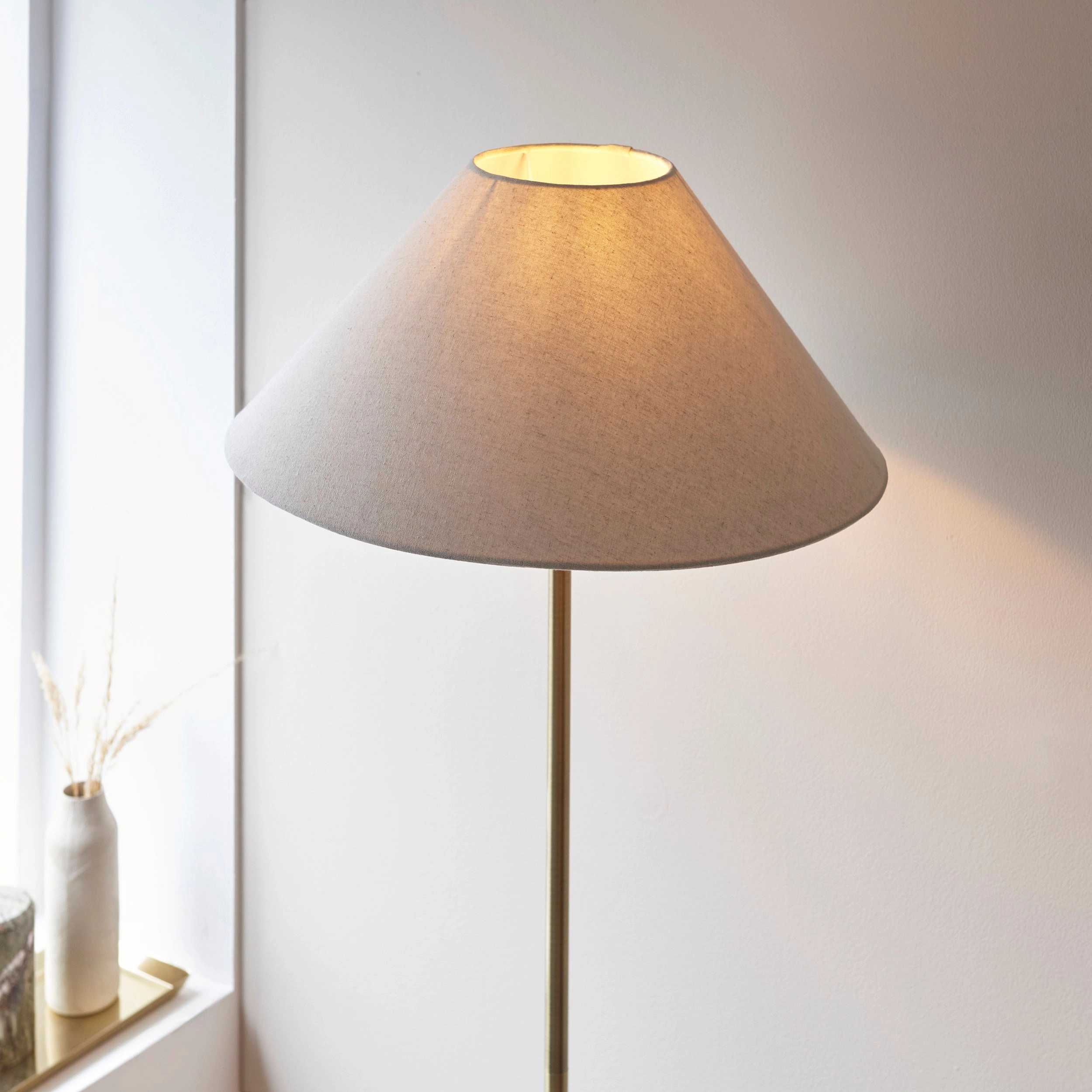 Lille Antique Brass 1 Light Floor Lamp Linen Shade