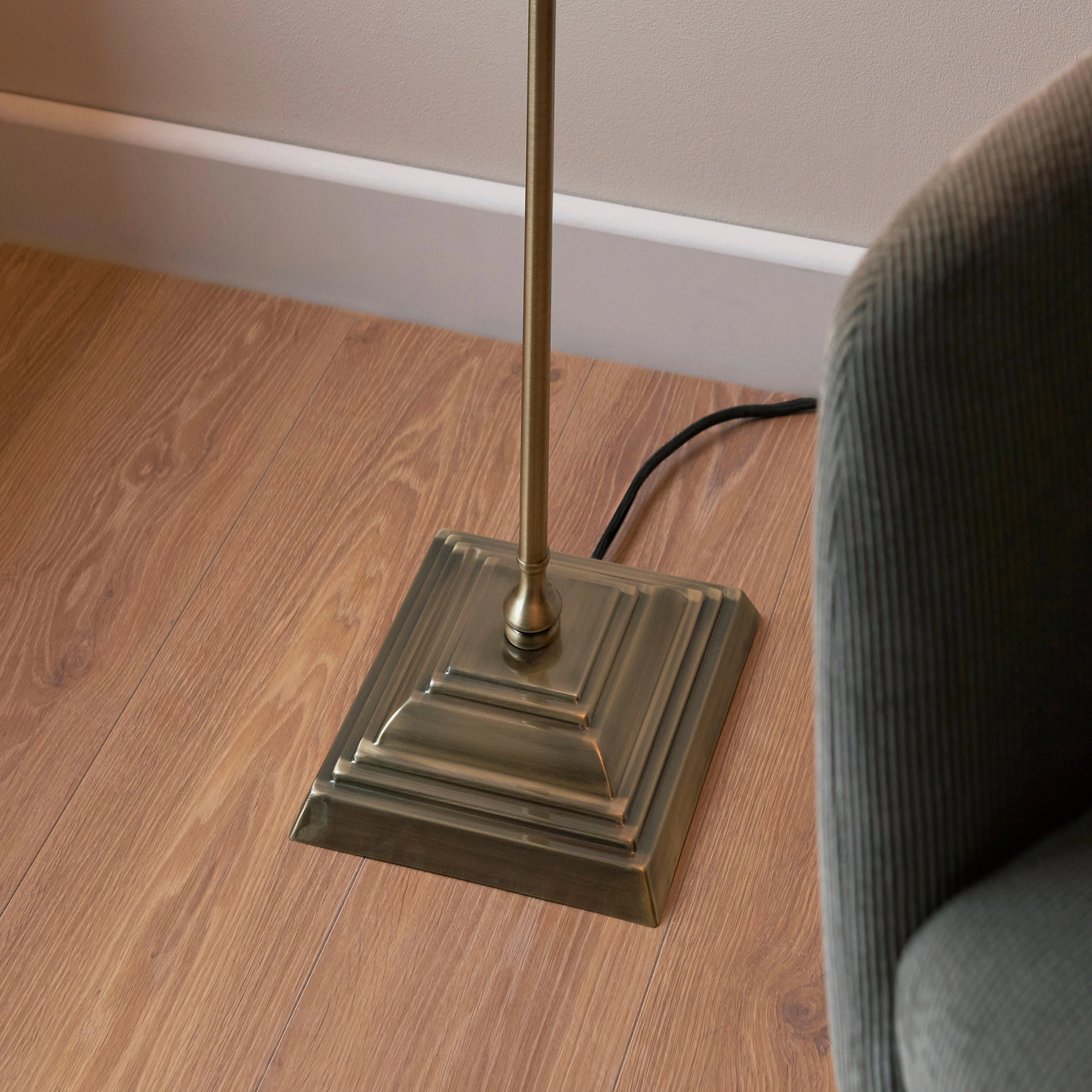 Lille Antique Brass 1 Light Floor Lamp Linen Shade