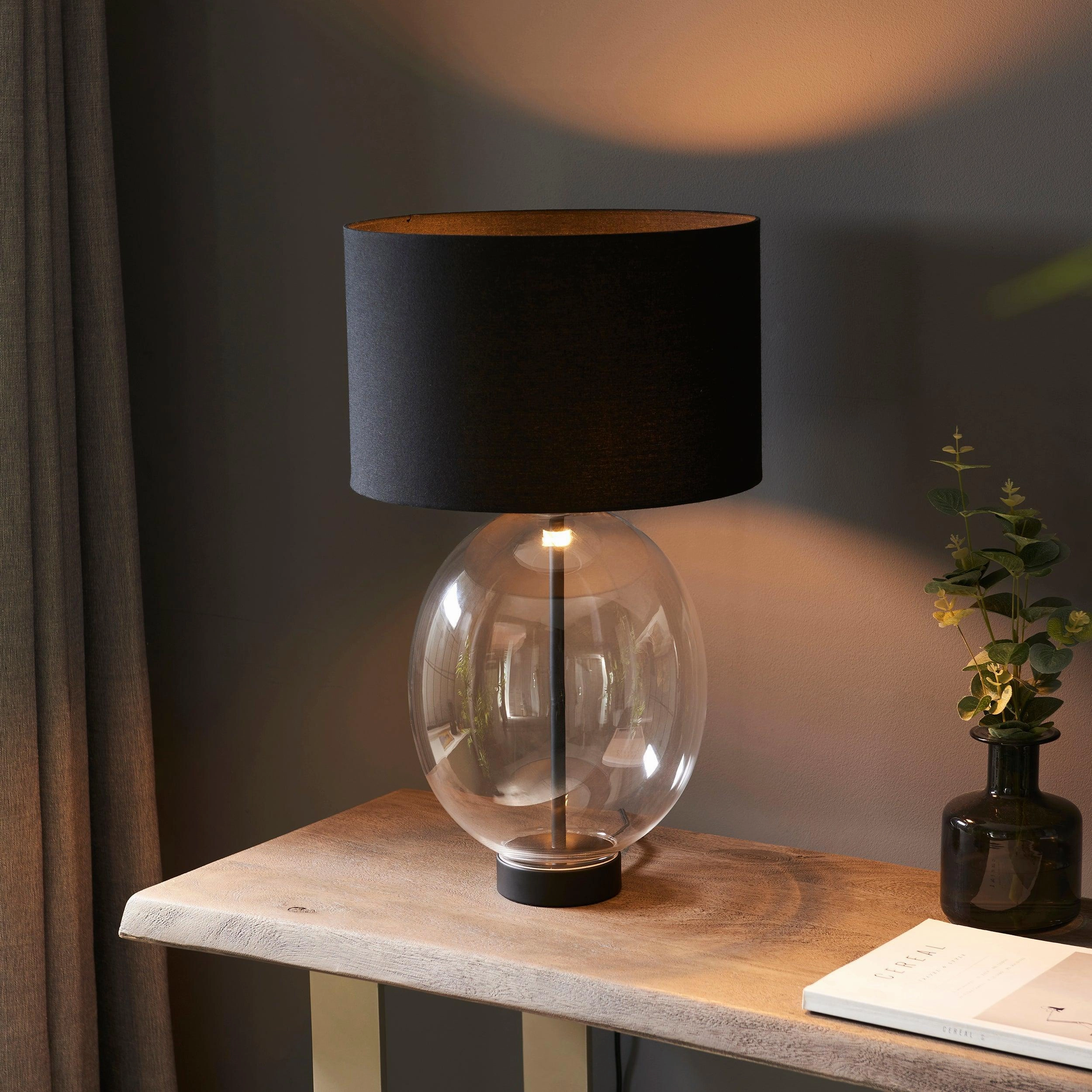 Linear Black & Oval Glass Touch Table Lamp - Black Shade