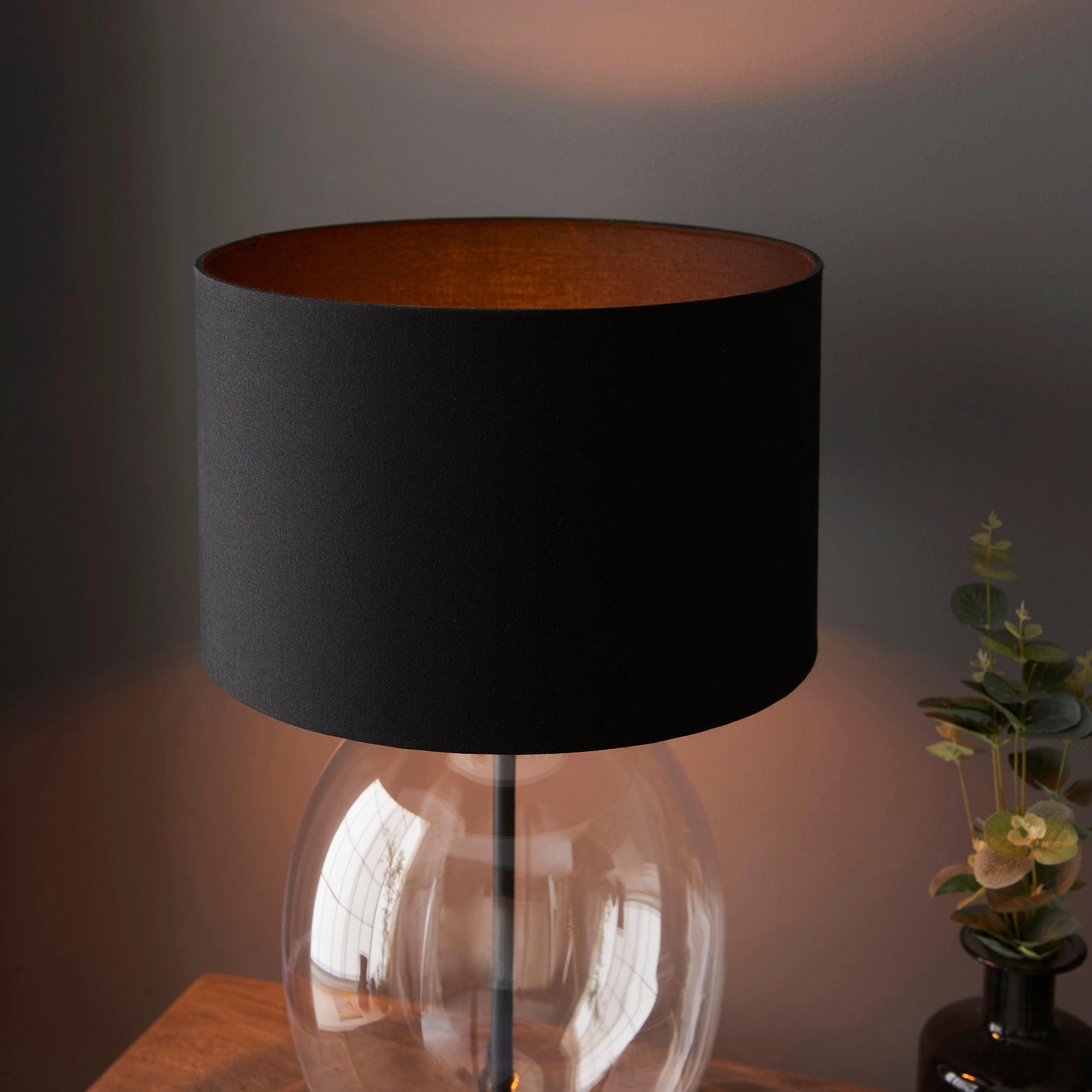 Linear Black & Oval Glass Touch Table Lamp - Black Shade