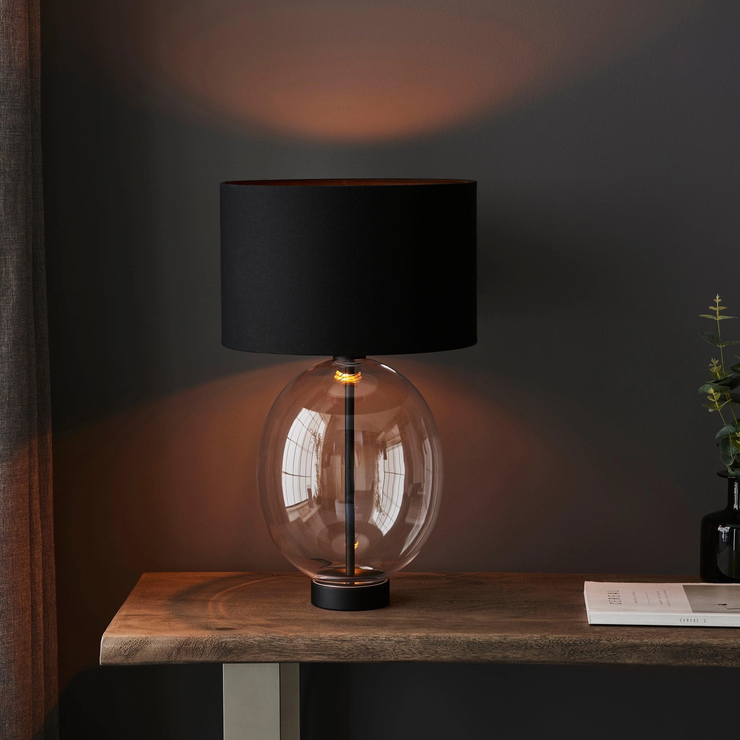 Linear Black & Oval Glass Touch Table Lamp - Black Shade