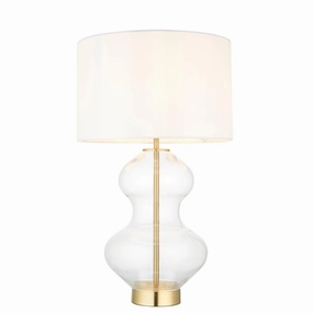 Linear Brass & Clear Glass Touch Table Lamp - White Shade energy-saving LED light